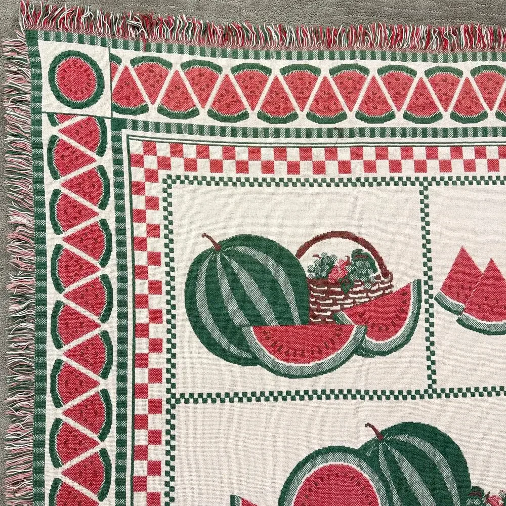 Vintage Watermelon Woven Tapestry Throw Blanket Fringed Summer Fruit 46